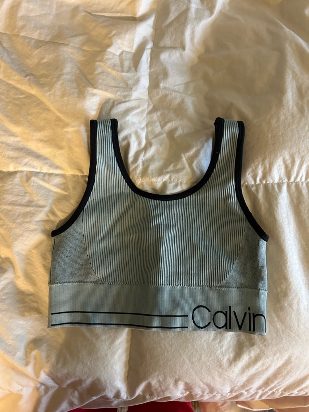 Calvin Klein Performance Ribbed Sports Bra in Sage with Black Trim